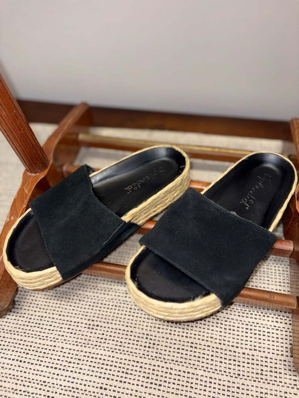 Splendid Black Suede Espadrille Platform Slide Sandals